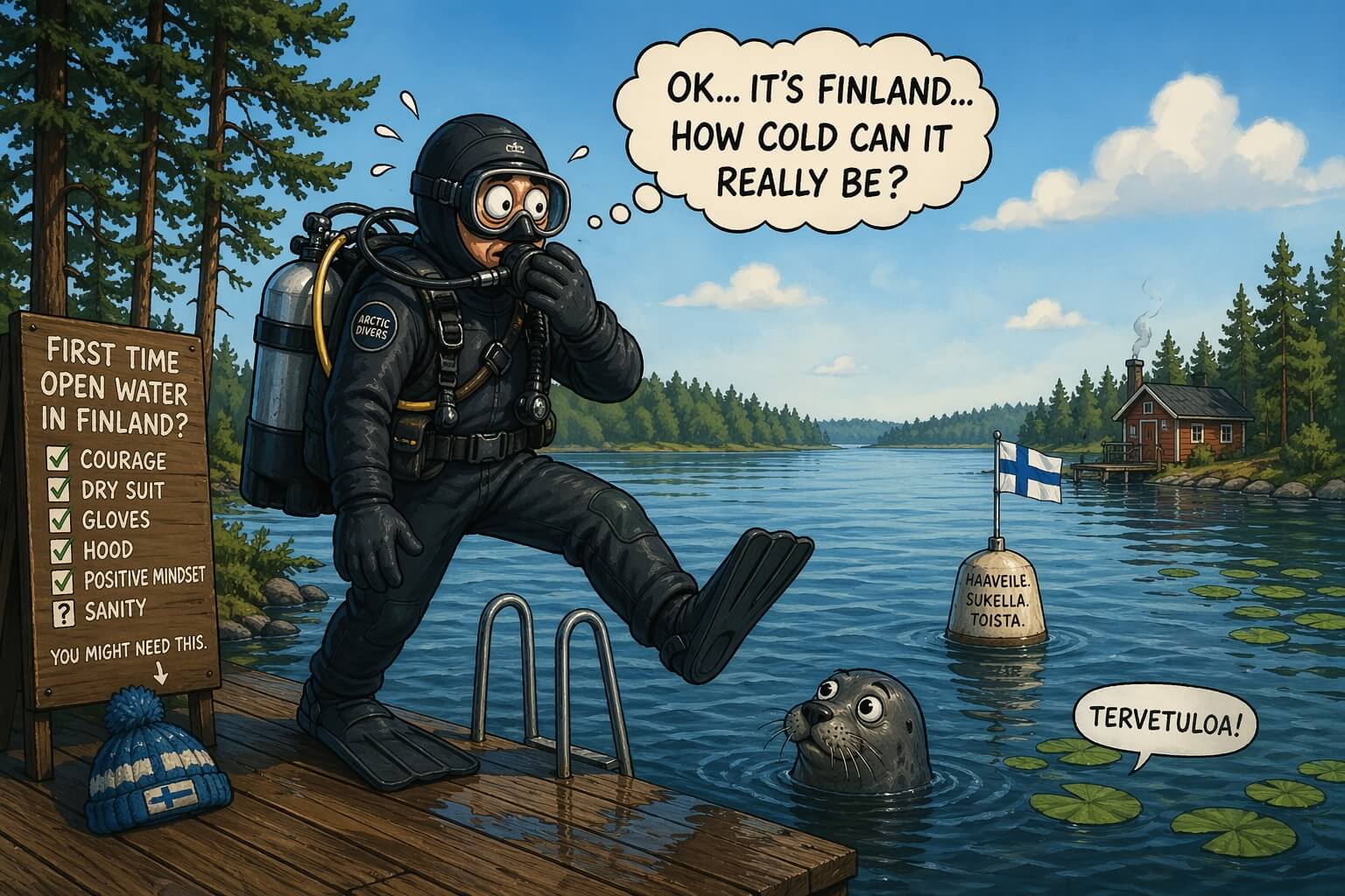 Ensimmäinen sukellus Suomessa – aloittelija sukeltaa ohjatusti avoimessa vedessä