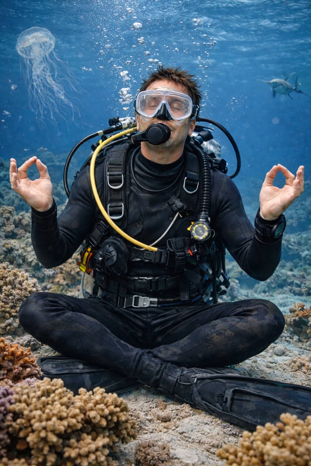 Sukeltaja meditoi veden alla